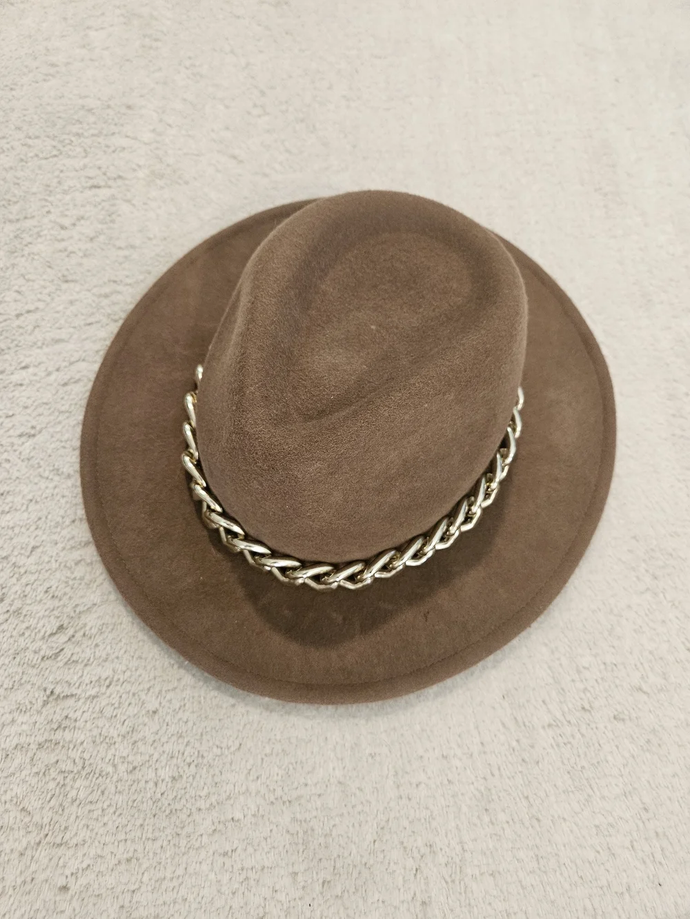ALDO Brown Felt Fedora Hat with Gold Chain Size S/M Bohemian Feminine